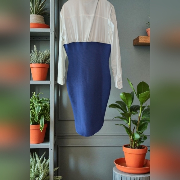 Fashion Nova Let's Get Serious Midi Shirt Dress - Navy/combo Size Large (NWT) - Picture 14 of 16